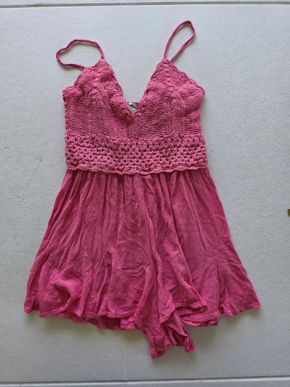 Charlotte Russe Pink Crochet-Top Romper